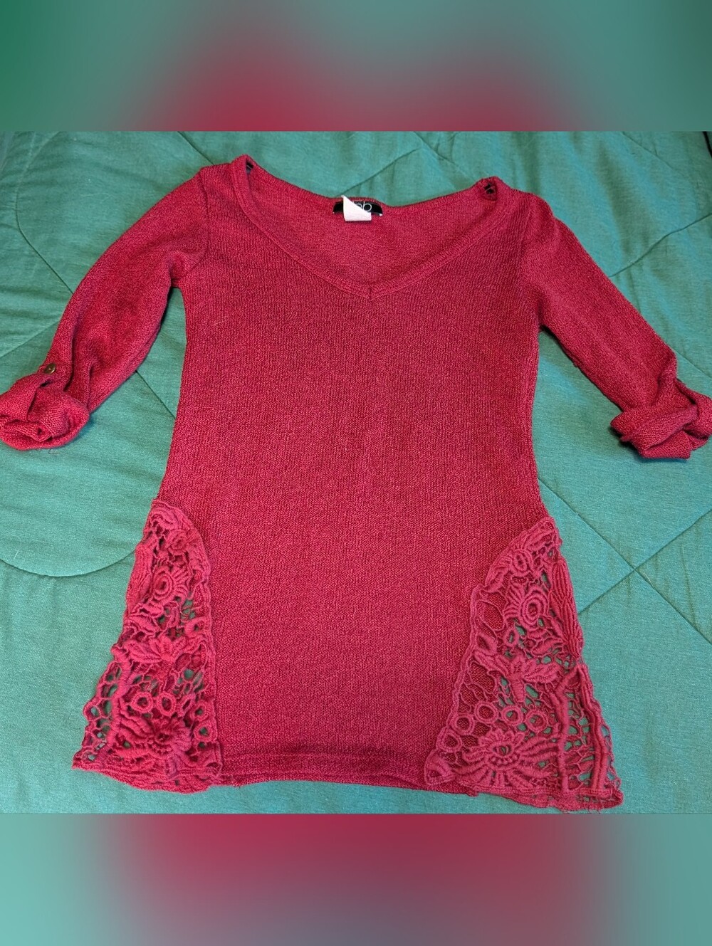 Deb Raspberry Knit V-Neck Top with Crochet Hem!!